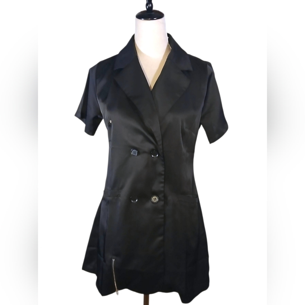 Mini Shirtdress Black Embellished W 2 Pockets Size 8